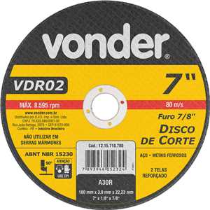 Disco de corte 180 mm x 3 mm x 22,23 mm VDR02, VONDER