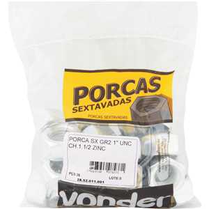Porca sextavada 1" UNC, zincada, VONDER