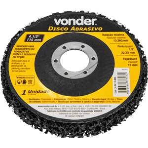 Disco abrasivo 4.1/2", furo de 7/8" (22,23 mm), VONDER