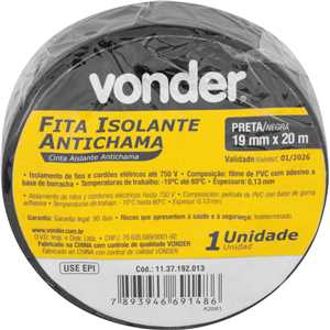 Fita isolante, 19 mm x 20 m, preta, VONDER