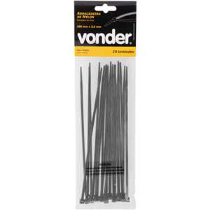 Abraçadeira de nylon, preta, 200 mm x 3,6 mm, com 20 peças, VONDER