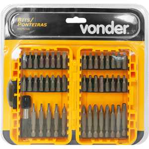 Jogo de bits/ponteiras, com 46 peças, encaixe sextavado de 1/4", VONDER