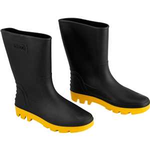 Bota de PVC preta com amarelo, cano médio, sem forro, 35/36, NOVE54