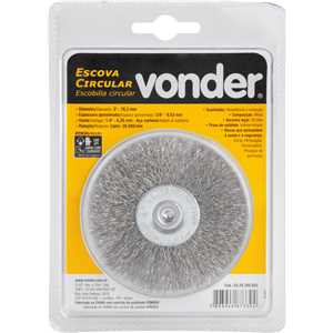 Escova circular 3", cerdas em aço inox, 20.000/min, com haste 1/4", VONDER