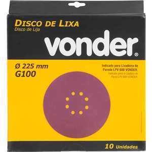 Disco de lixa com costado em pluma 225 mm, grão 100, para as lixadeiras LPV 400B, LPV 600, LPV 925, LPV 950B e LPV 1000, VONDER