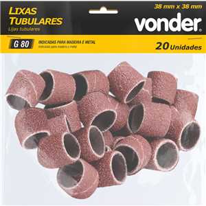 Lixa tubular, 38 mm x 38 mm, grão 80, jogo com 20 peças, VONDER