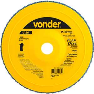 Flap-disc, disco de desbaste/acabamento, 7" - 180 mm, reto, grão 80, VONDER