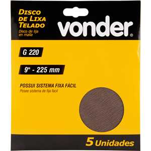 Disco de lixa telado, 9" - 225 mm, grão 220, embalagem com 5 peças, VONDER