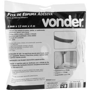 Fita de espuma adesiva, 6 mm x 12 mm, com 4 metros, VONDER