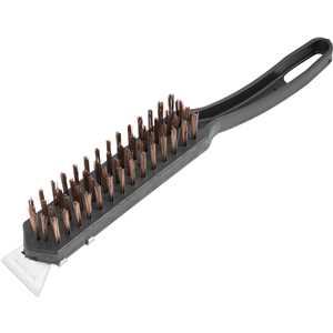 Escova manual com cerdas de aço, 4 fileiras, com cabo de plástico com raspador, VONDER