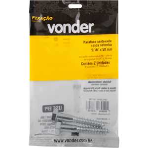 Parafuso sextavado rosca soberba 5/16" x 50 mm, cartela com 2 peças, VONDER