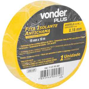 Fita isolante, 19 mm x 10 m, amarela, VONDER PLUS