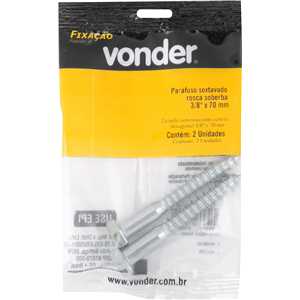 Parafuso sextavado rosca soberba 3/8" x 70 mm, cartela com 2 peças, VONDER