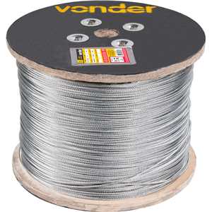 Cabo de aço galvanizado, alma de fibra, 3,18 mm - 1/8", 6 x 7, VONDER