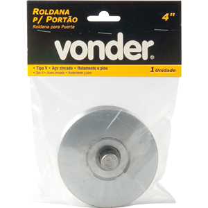 Roldana para portão 4", tipo V, aço zincado, com rolamento e pino, VONDER