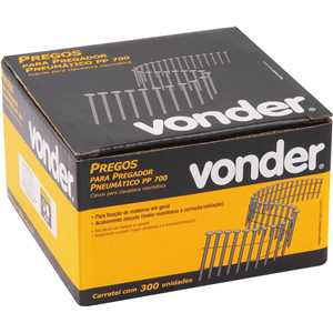 Prego coil anelado, 2,5 mm x 50 mm, zincado, carretel com 300 unidades, para o pregador PP 700, VONDER