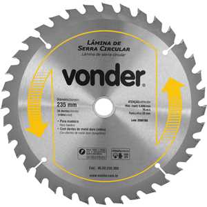 Lâmina de serra circular com dentes de metal duro/vídea, 235 mm x 25 mm, 36 dentes, VONDER