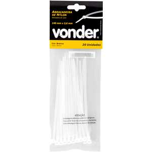 Abraçadeira de nylon, branca, 140 mm x 3,6 mm, com 20 peças, VONDER
