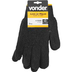 Luva de malha com 4 fios, preta, pigmentada, encartelada, VONDER