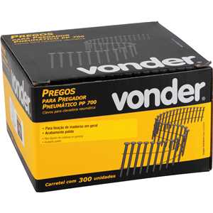Prego coil anelado, 2,5 mm x 64 mm, polido, carretel com 300 unidades, para o pregador PP 700, VONDER