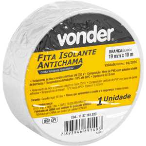 Fita isolante, 19 mm x 10 m, branca, VONDER