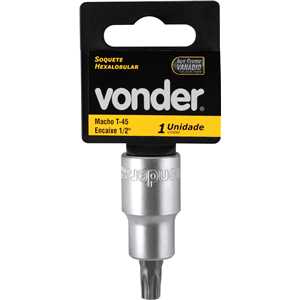Soquete hexalobular macho T-45, encaixe 1/2", VONDER