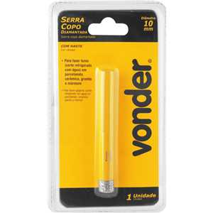 Serra copo diamantada 10 mm, com haste, refrigerada, VONDER