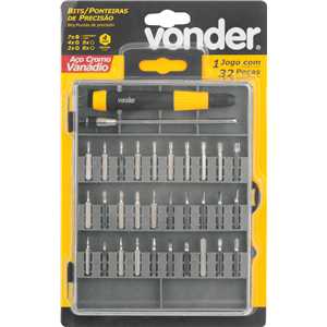 Jogo de bits/ponteiras de precisão com 32 peças, encaixe sextavado 4 mm, VONDER