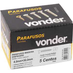 Parafuso madeira chipboard, cabeça chata, fenda cruzada/phillips, 4,0 mm x 30,0 mm, VONDER
