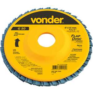 Flap-disc, disco de desbaste/acabamento, 4.1/2" - 115 mm, reto, grão 50, VONDER