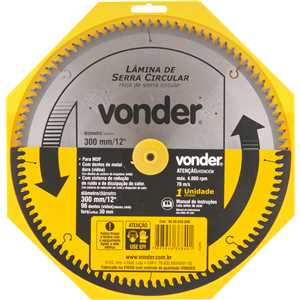 Lâmina de serra circular com dentes de metal duro, 300 mm x 30 mm, com 96 dentes, para MDF, VONDER