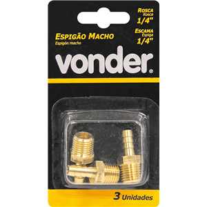 Espigão rosca macho de 1/4" NPT com escama de 1/4", cartela com 3 peças, VONDER