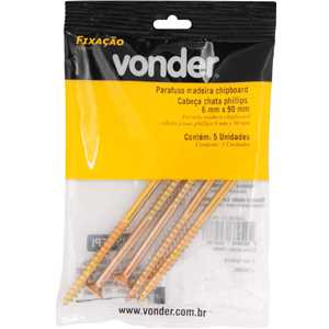 Parafuso madeira chipboard, cabeça chata, fenda cruzada/phillips, 6,0 mm x 90,0 mm, VONDER