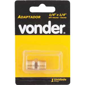 Niple/Adaptador para rosca 1/4" macho x 1/4" macho, latão VONDER