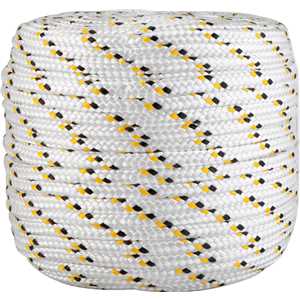 Corda multifilamento trançada 12,0 mm x 110 m, branca com detalhes em preto e amarelo, VONDER
