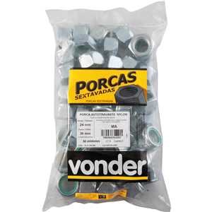 Porca autotravante sextavada, 24 mm, MA, baixa, zincada, VONDER