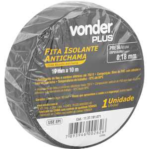 Fita isolante, 19,0 mm x 10 m, preta, VONDER PLUS