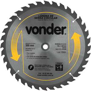 Lâmina de serra circular com dentes de metal duro/vídea, 300 mm x 30 mm, 36 dentes, VONDER