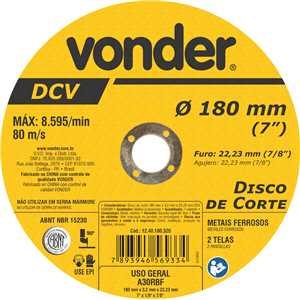 Disco de corte 180 mm x 3,2 mm x 22,23 mm DCV, VONDER