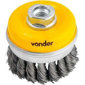 Escova tipo copo 3" torcida, em aço carbono, industrial, VONDER