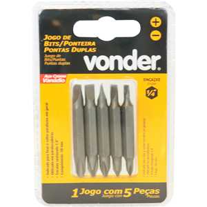 Jogo de bits/ponteiras, com 5 peças, pontas duplas, VONDER