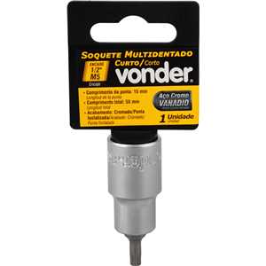 Soquete multidentado, curto, com encaixe de 1/2", M5, VONDER