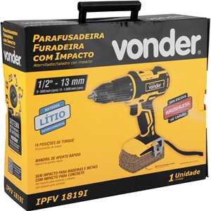 Parafusadeira/furadeira de impacto, bateria intercambiável de 18 V, sem bateria e sem carregador, IPFV 1819I VONDER