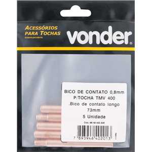 Bico de contato 0,8 mm x 73 mm, para tocha TMV 400, VONDER
