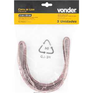 Cinta de lixa 15,0 mm x 454,0 mm, G 180, embalagem com 5 peças, VONDER