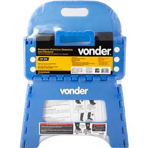 Banqueta plástica dobrável, azul, altura 220 mm, com encosto, VONDER