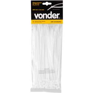 Abraçadeira de nylon, branca, 200 mm x 3,6 mm, com 100 peças, VONDER