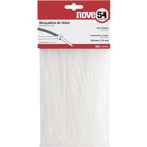 Abraçadeira de nylon, branca, 140 mm x 3,6 mm, com 100 peças, NOVE54
