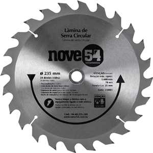 Lâmina de serra circular com dentes de metal duro/vídea, 235 mm x 25 mm, 24 dentes, NOVE54