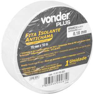 Fita isolante, 19 mm x 10 m, branca, VONDER PLUS